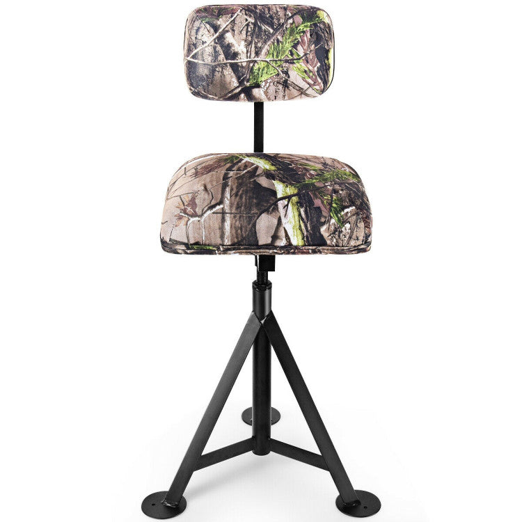 360° Swivel Camo Hunting Chair Multi-Position Height Adjustable Tripod Blind Stool with Detachable Backrest and Comfy Padding