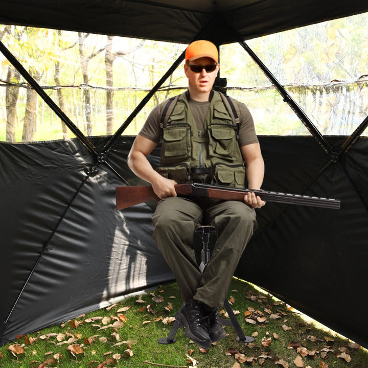 360° Swivel Camo Hunting Chair Multi-Position Height Adjustable Tripod Blind Stool with Detachable Backrest and Comfy Padding