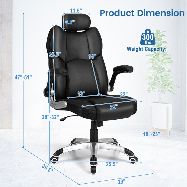 360° Swivel Executive Office Chair Kneading Massage Desk Recliner with Adjustable Headrest and Removable Lumbar Support Pillow