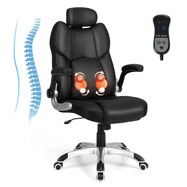 360° Swivel Executive Office Chair Kneading Massage Desk Recliner with Adjustable Headrest and Removable Lumbar Support Pillow