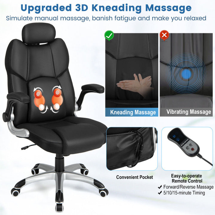 360° Swivel Executive Office Chair Kneading Massage Desk Recliner with Adjustable Headrest and Removable Lumbar Support Pillow