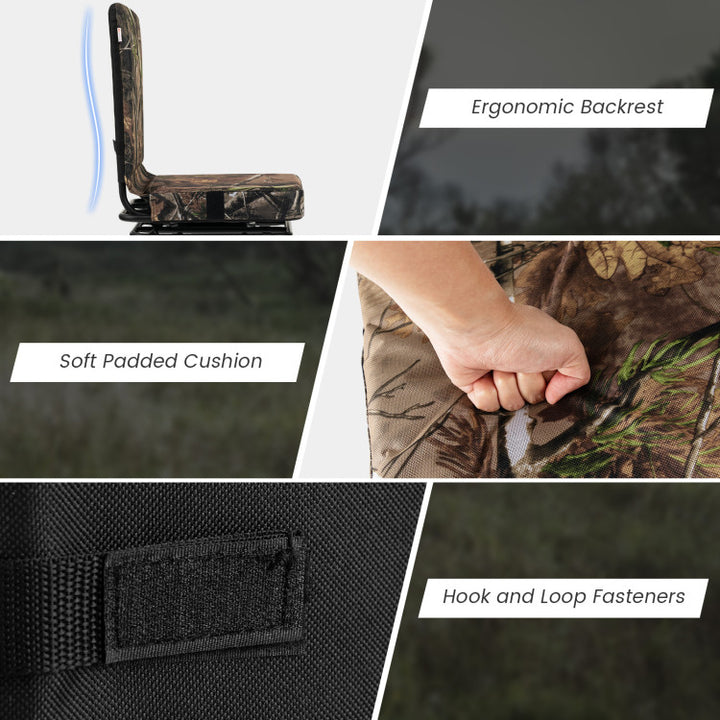 360° Swivel Hunting Chair Portable Folding Ground Blind Chair with Padded Cushion and Backrest