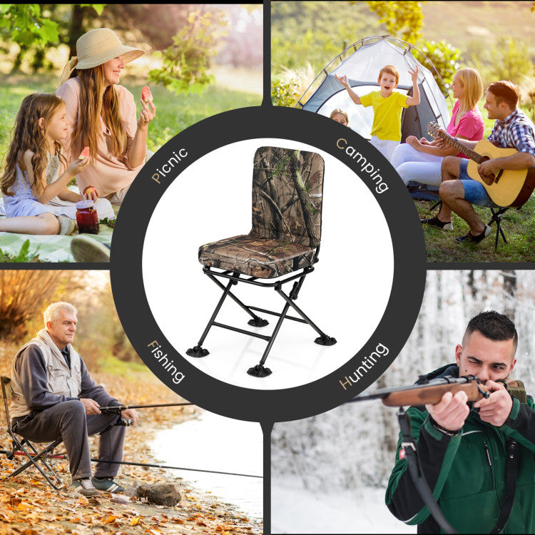 360° Swivel Hunting Chair Portable Folding Ground Blind Chair with Padded Cushion and Backrest