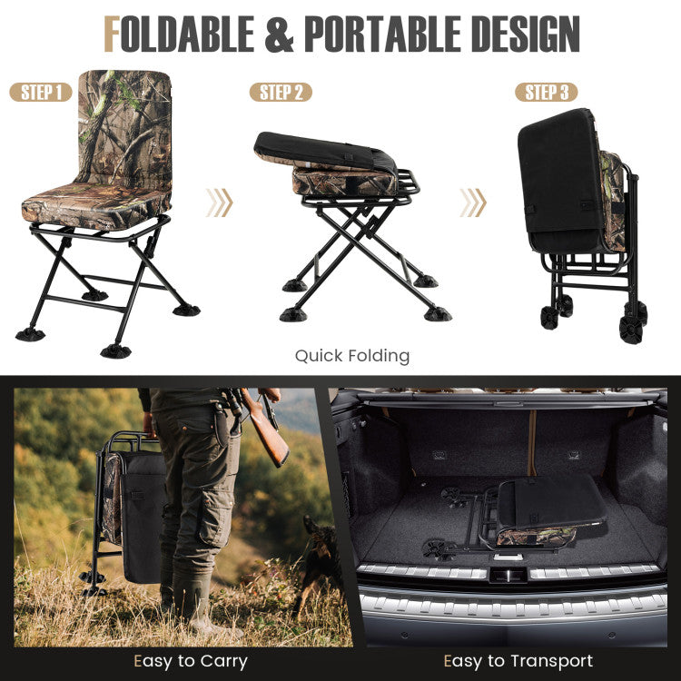 360° Swivel Hunting Chair Portable Folding Ground Blind Chair with Padded Cushion and Backrest