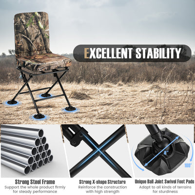 360° Swivel Hunting Chair Portable Folding Ground Blind Chair with Padded Cushion and Backrest