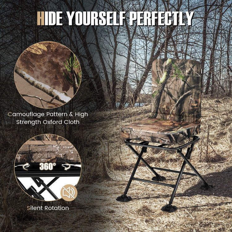 360° Swivel Hunting Chair Portable Folding Ground Blind Chair with Padded Cushion and Backrest