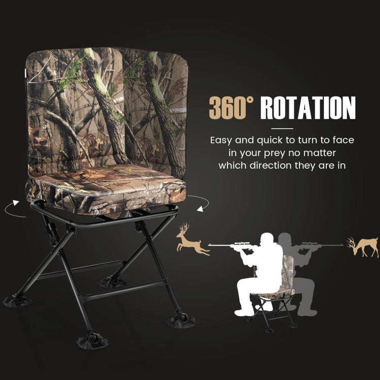 360° Swivel Hunting Chair Portable Folding Ground Blind Chair with Padded Cushion and Backrest