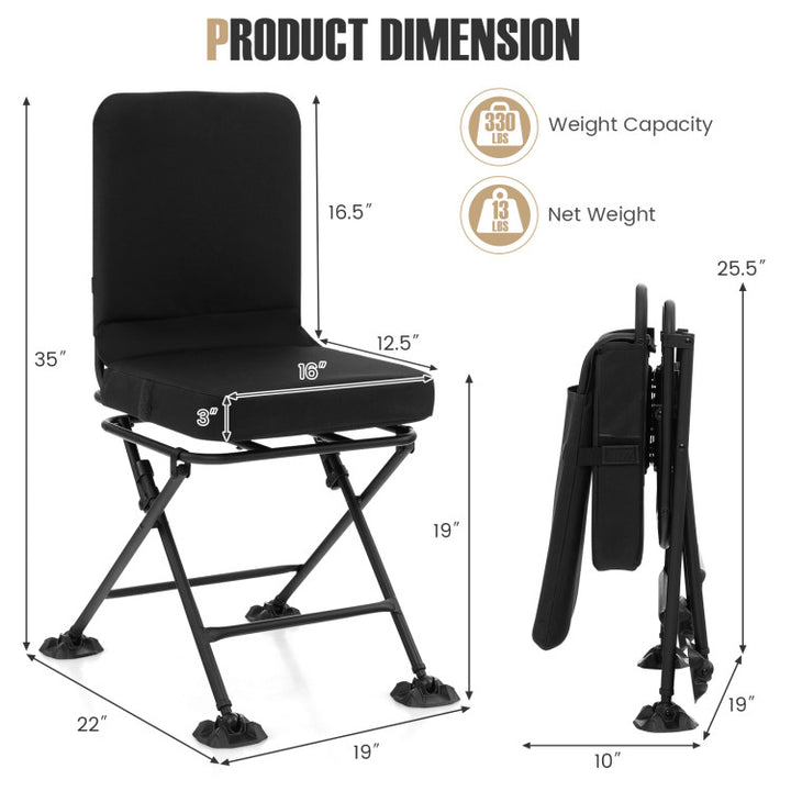 360° Swivel Hunting Chair Portable Folding Ground Blind Chair with Padded Cushion and Backrest