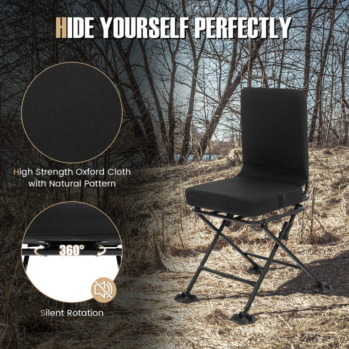 360° Swivel Hunting Chair Portable Folding Ground Blind Chair with Padded Cushion and Backrest
