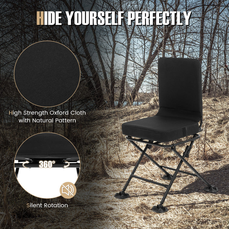 360° Swivel Hunting Chair Portable Folding Ground Blind Chair with Padded Cushion and Backrest