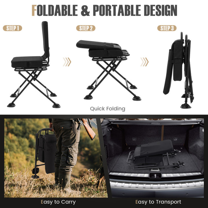 360° Swivel Hunting Chair Portable Folding Ground Blind Chair with Padded Cushion and Backrest