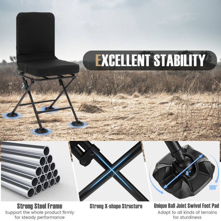 360° Swivel Hunting Chair Portable Folding Ground Blind Chair with Padded Cushion and Backrest