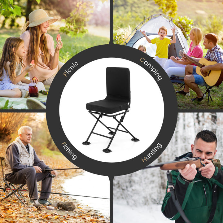 360° Swivel Hunting Chair Portable Folding Ground Blind Chair with Padded Cushion and Backrest