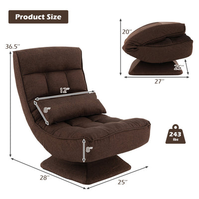 360° Swivel Lazy Sofa Gaming Rocker 5-Level Adjustable Folding Floor Chair with Massage Pillow