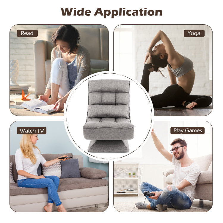 360° Swivel Lazy Sofa Gaming Rocker 5-Level Adjustable Folding Floor Chair with Massage Pillow