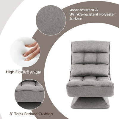 360° Swivel Lazy Sofa Gaming Rocker 5-Level Adjustable Folding Floor Chair with Massage Pillow