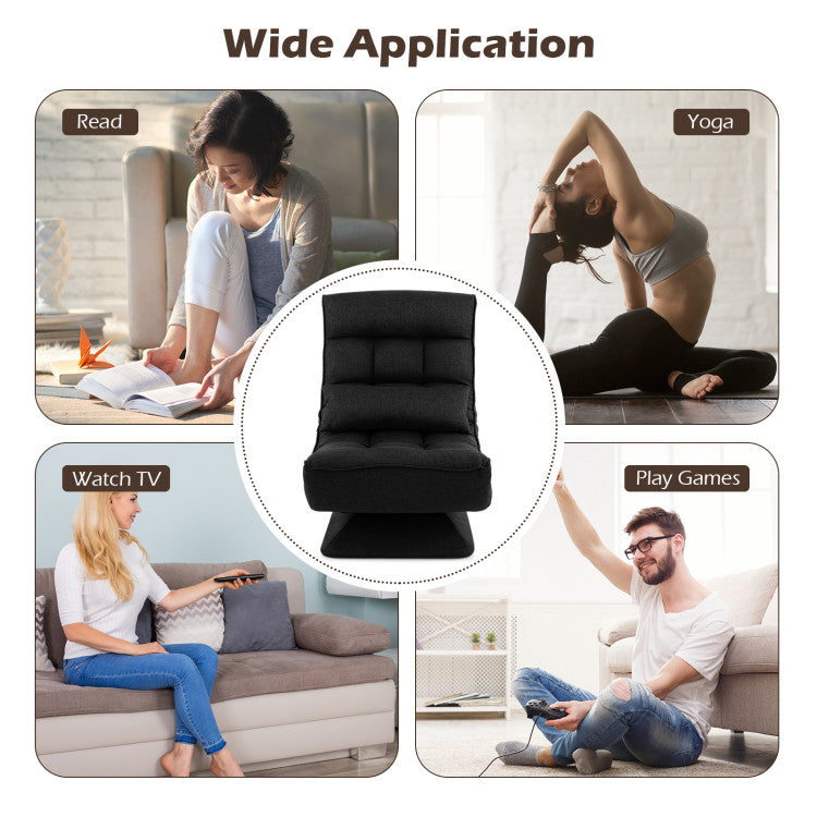 360° Swivel Lazy Sofa Gaming Rocker 5-Level Adjustable Folding Floor Chair with Massage Pillow