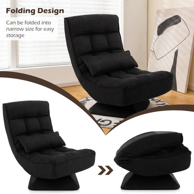 360° Swivel Lazy Sofa Gaming Rocker 5-Level Adjustable Folding Floor Chair with Massage Pillow