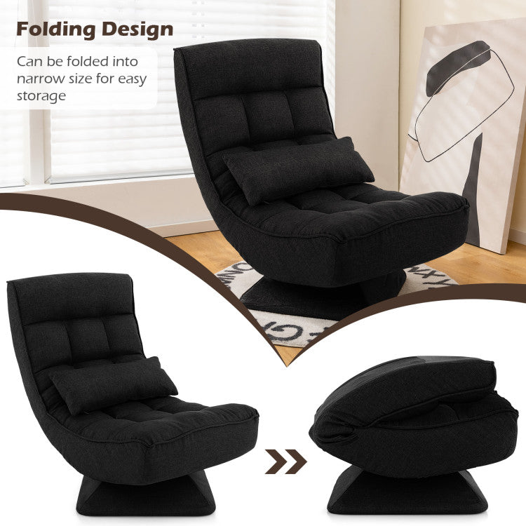 360° Swivel Lazy Sofa Gaming Rocker 5-Level Adjustable Folding Floor Chair with Massage Pillow