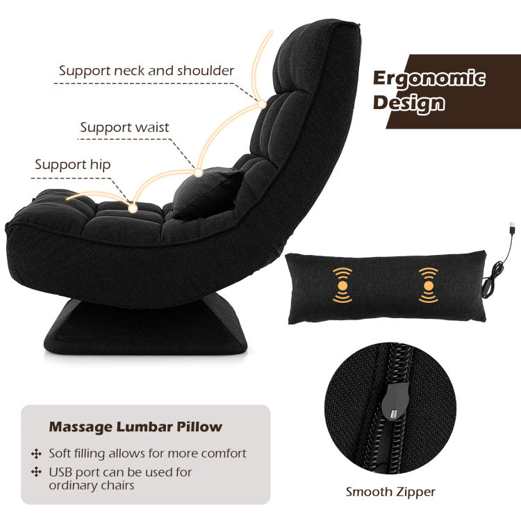 360° Swivel Lazy Sofa Gaming Rocker 5-Level Adjustable Folding Floor Chair with Massage Pillow