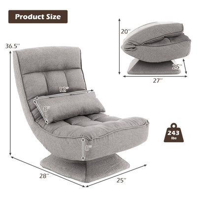 360° Swivel Lazy Sofa Gaming Rocker 5-Level Adjustable Folding Floor Chair with Massage Pillow