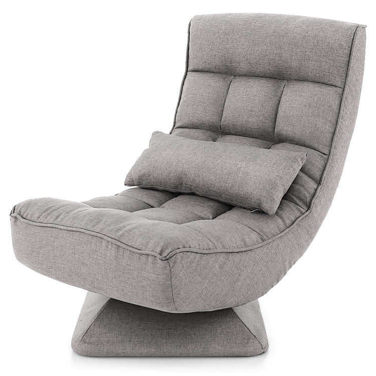 360° Swivel Lazy Sofa Gaming Rocker 5-Level Adjustable Folding Floor Chair with Massage Pillow