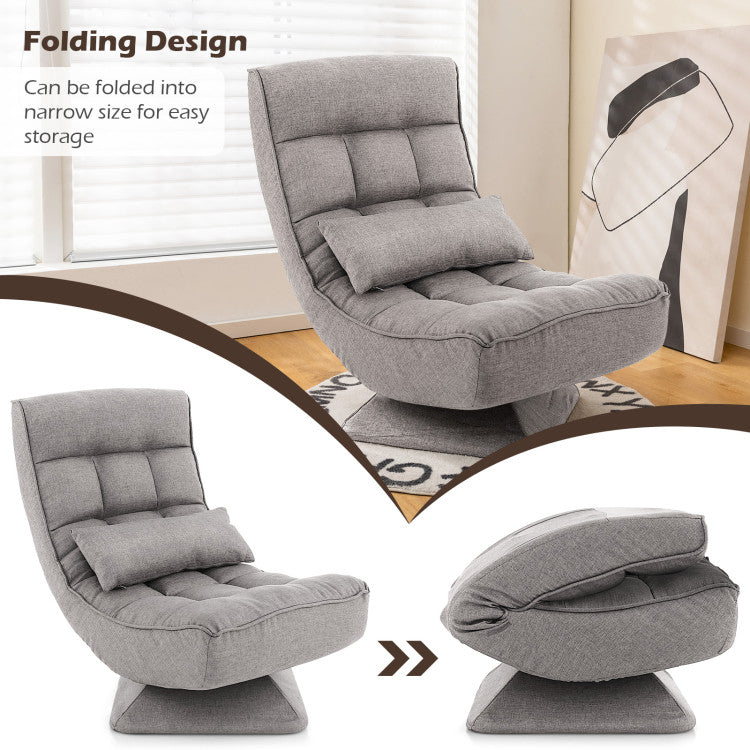 360° Swivel Lazy Sofa Gaming Rocker 5-Level Adjustable Folding Floor Chair with Massage Pillow