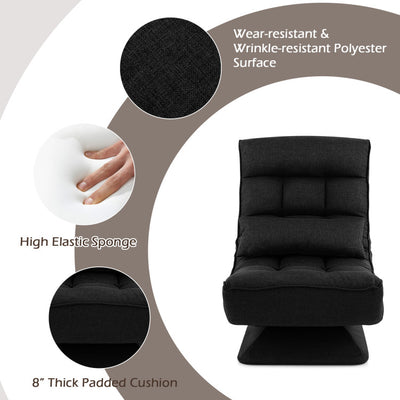 360° Swivel Lazy Sofa Gaming Rocker 5-Level Adjustable Folding Floor Chair with Massage Pillow