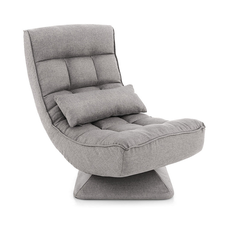 360° Swivel Lazy Sofa Gaming Rocker 5-Level Adjustable Folding Floor Chair with Massage Pillow