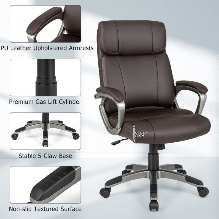 360° Swivel Office Chair PU Leather Executive Desk Chair with Adjustable Height and Wheels