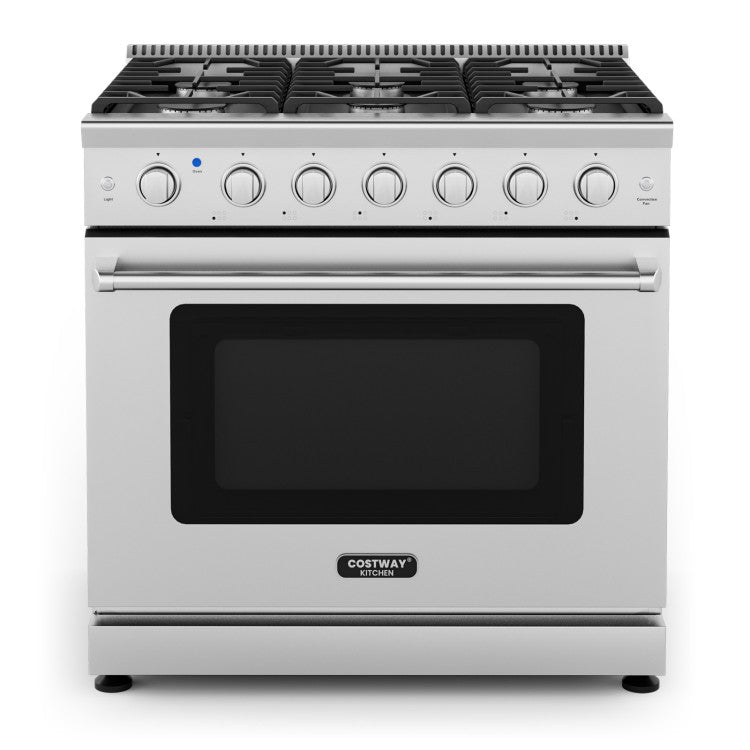 36 Inches Freestanding Natural Gas Range Stainless Steel Dual Fuels Range with 6 Burners Cooktop and Storage Drawer