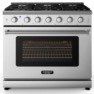 36 Inches Freestanding Natural Gas Range Stainless Steel Dual Fuels Range with 6 Burners Cooktop and Storage Drawer