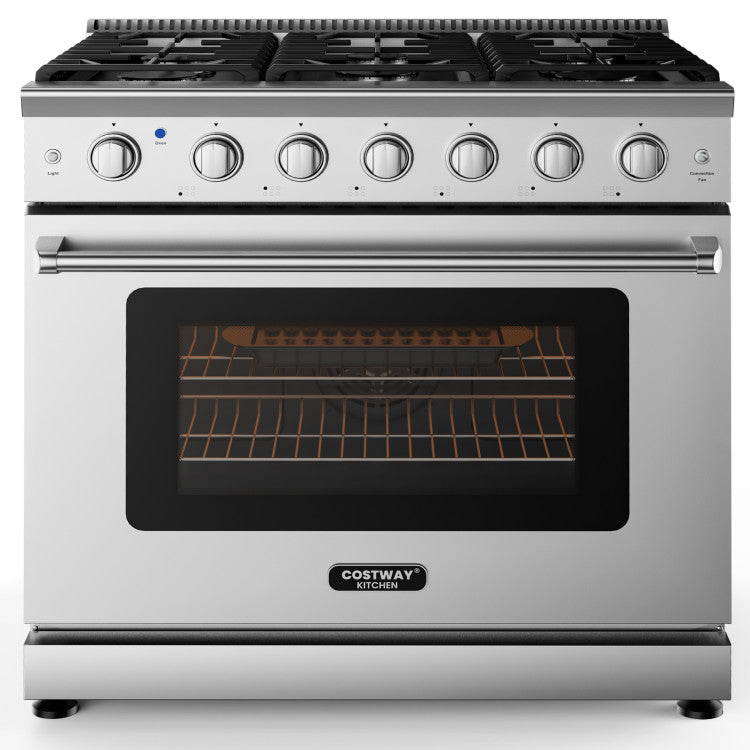 36 Inches Freestanding Natural Gas Range Stainless Steel Dual Fuels Range with 6 Burners Cooktop and Storage Drawer