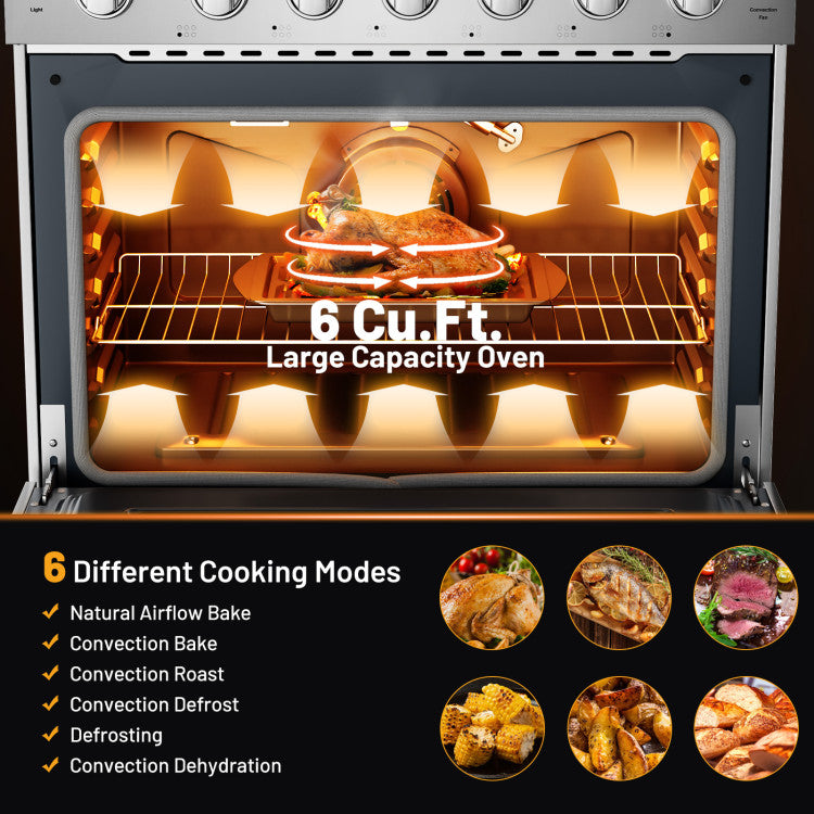 36 Inches Freestanding Natural Gas Range Stainless Steel Dual Fuels Range with 6 Burners Cooktop and Storage Drawer