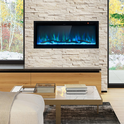 Wall Mounted Electric Fireplace Freestanding Recessed Ultra-Thin Fireplace Heater with Remote Control and Timer