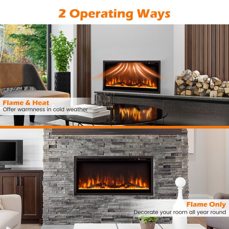 Wall Mounted Electric Fireplace Freestanding Recessed Ultra-Thin Fireplace Heater with Remote Control and Timer