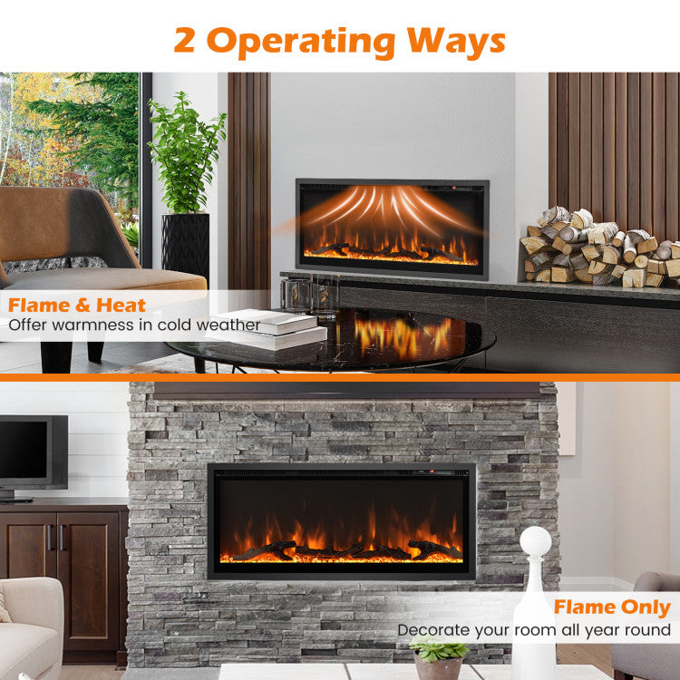 Wall Mounted Electric Fireplace Freestanding Recessed Ultra-Thin Fireplace Heater with Remote Control and Timer