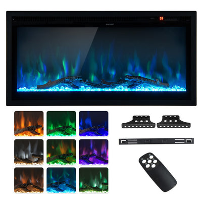 Wall Mounted Electric Fireplace Freestanding Recessed Ultra-Thin Fireplace Heater with Remote Control and Timer