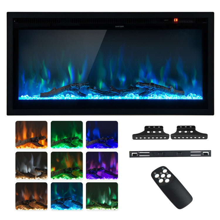 Wall Mounted Electric Fireplace Freestanding Recessed Ultra-Thin Fireplace Heater with Remote Control and Timer