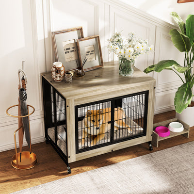 38" Indoor Dog Crate Mobile Dog Kennel Pet Cage House with Removable & Washable Tray and Lockable Doors for Large Dogs