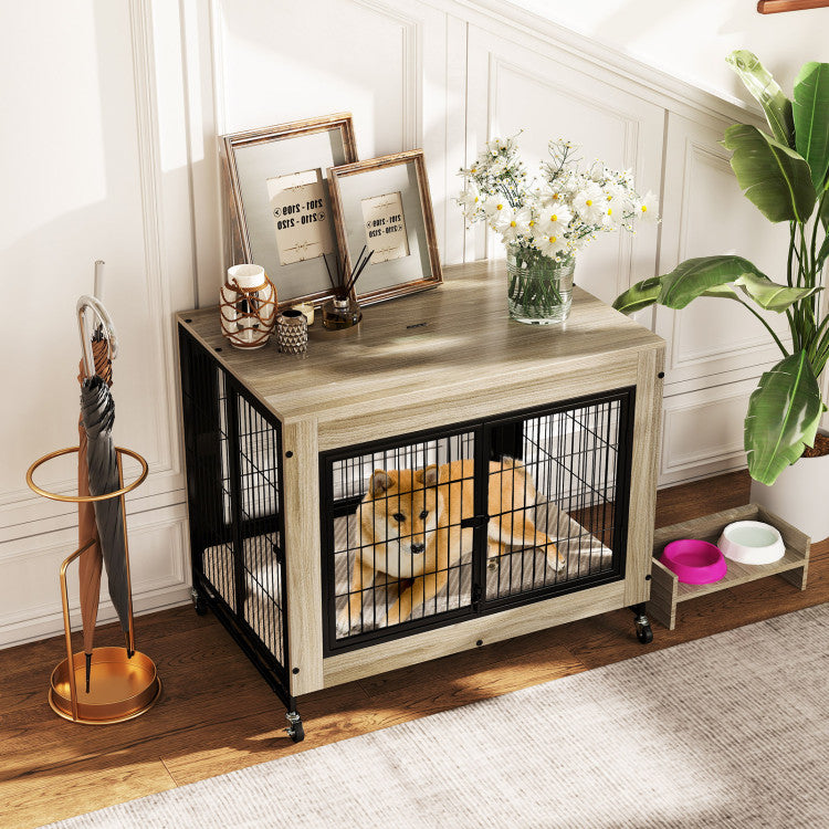38" Indoor Dog Crate Mobile Dog Kennel Pet Cage House with Removable & Washable Tray and Lockable Doors for Large Dogs