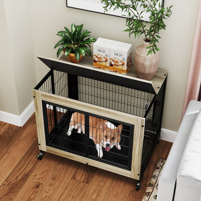 38" Indoor Dog Crate Mobile Dog Kennel Pet Cage House with Removable & Washable Tray and Lockable Doors for Large Dogs