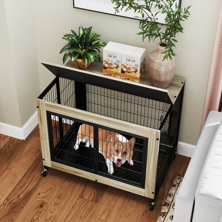 38" Indoor Dog Crate Mobile Dog Kennel Pet Cage House with Removable & Washable Tray and Lockable Doors for Large Dogs