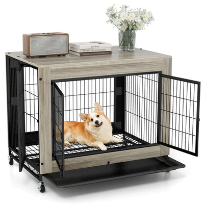 38" Indoor Dog Crate Mobile Dog Kennel Pet Cage House with Removable & Washable Tray and Lockable Doors for Large Dogs