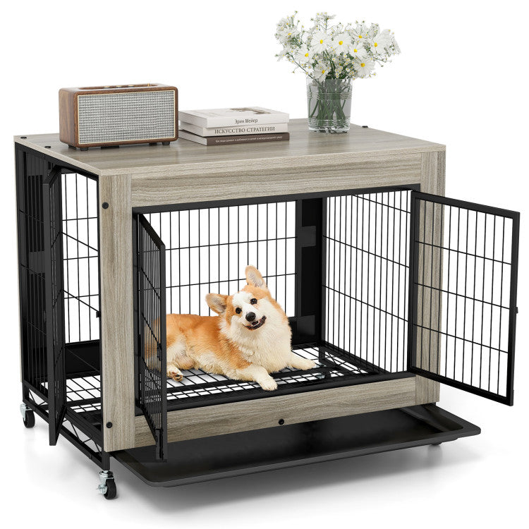 38" Indoor Dog Crate Mobile Dog Kennel Pet Cage House with Removable & Washable Tray and Lockable Doors for Large Dogs