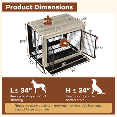 38" Indoor Dog Crate Mobile Dog Kennel Pet Cage House with Removable & Washable Tray and Lockable Doors for Large Dogs