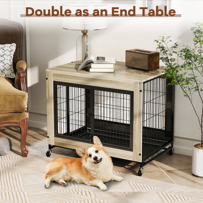 38" Indoor Dog Crate Mobile Dog Kennel Pet Cage House with Removable & Washable Tray and Lockable Doors for Large Dogs