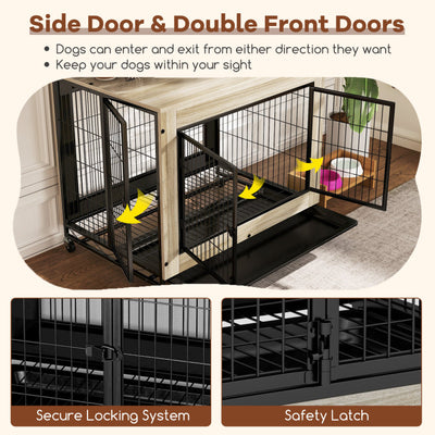 38" Indoor Dog Crate Mobile Dog Kennel Pet Cage House with Removable & Washable Tray and Lockable Doors for Large Dogs