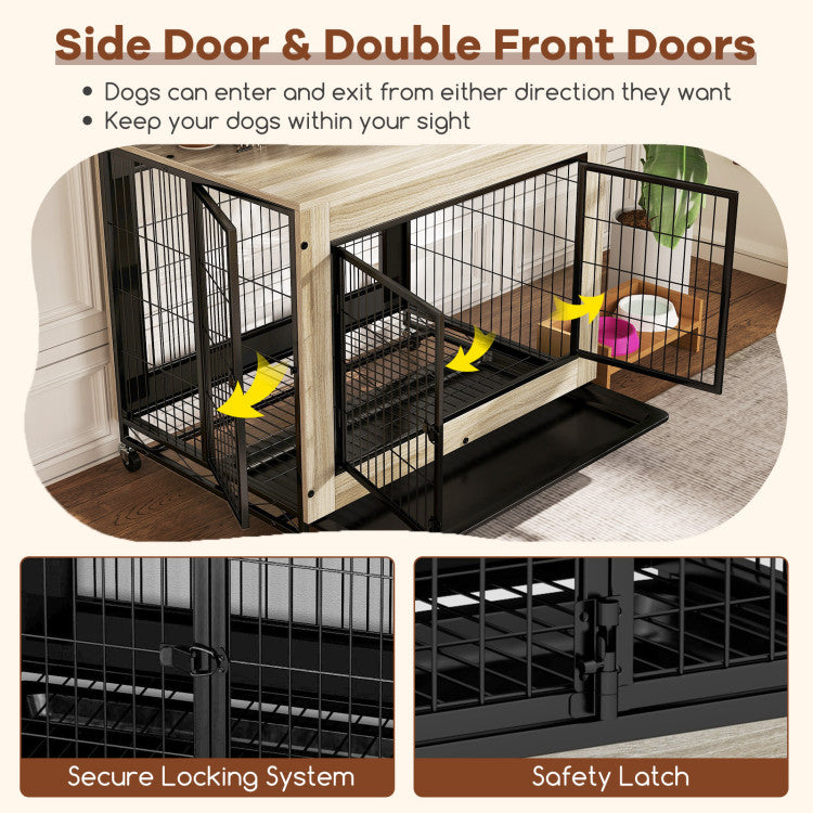 38" Indoor Dog Crate Mobile Dog Kennel Pet Cage House with Removable & Washable Tray and Lockable Doors for Large Dogs