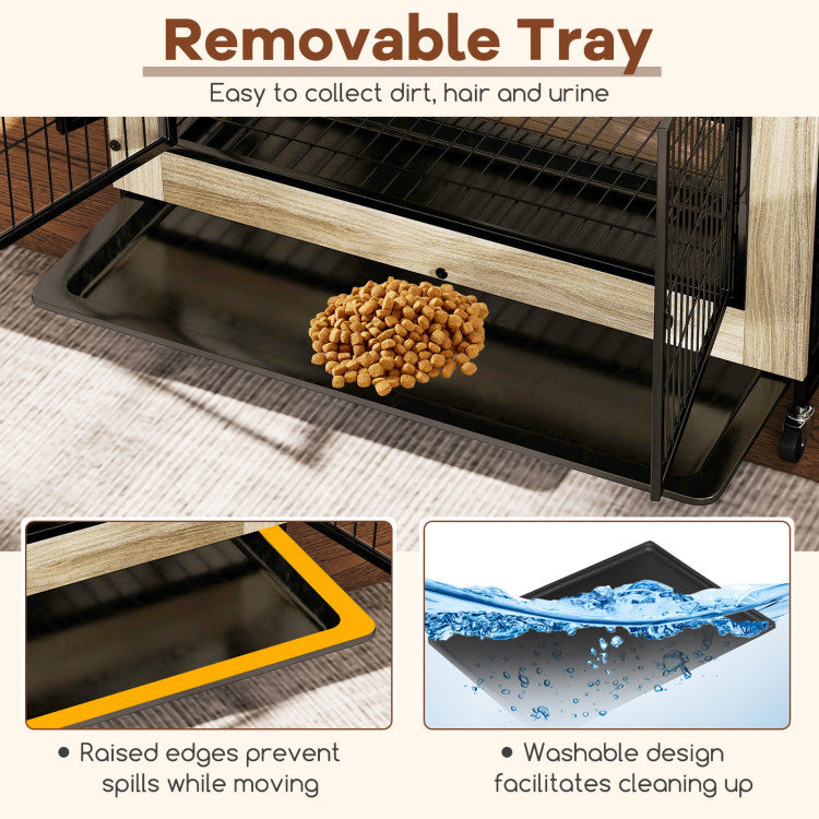 38" Indoor Dog Crate Mobile Dog Kennel Pet Cage House with Removable & Washable Tray and Lockable Doors for Large Dogs